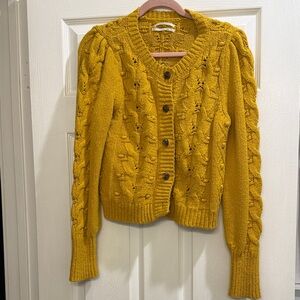 Anthropologie Mustard Cable Knit Cardigan Sweater